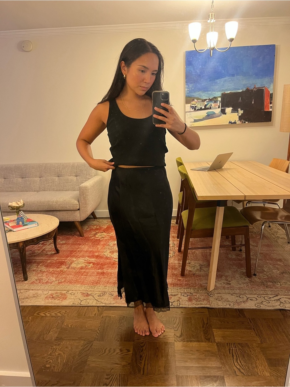 Black Midi lace Slip Skirt - Women